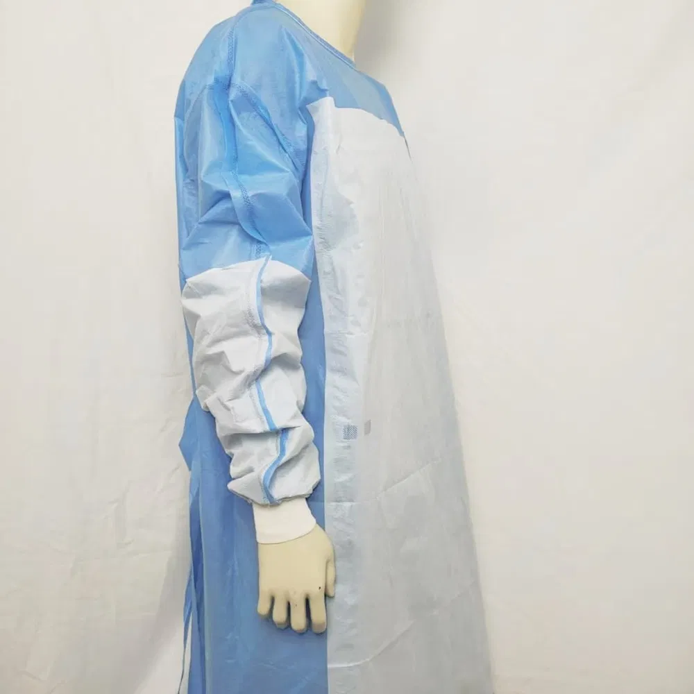 Bata quirúrgica desechable no tejida reforzada suministro médico al por mayor bata de aislamiento cómoda transpirable ropa protectora con certificación CE