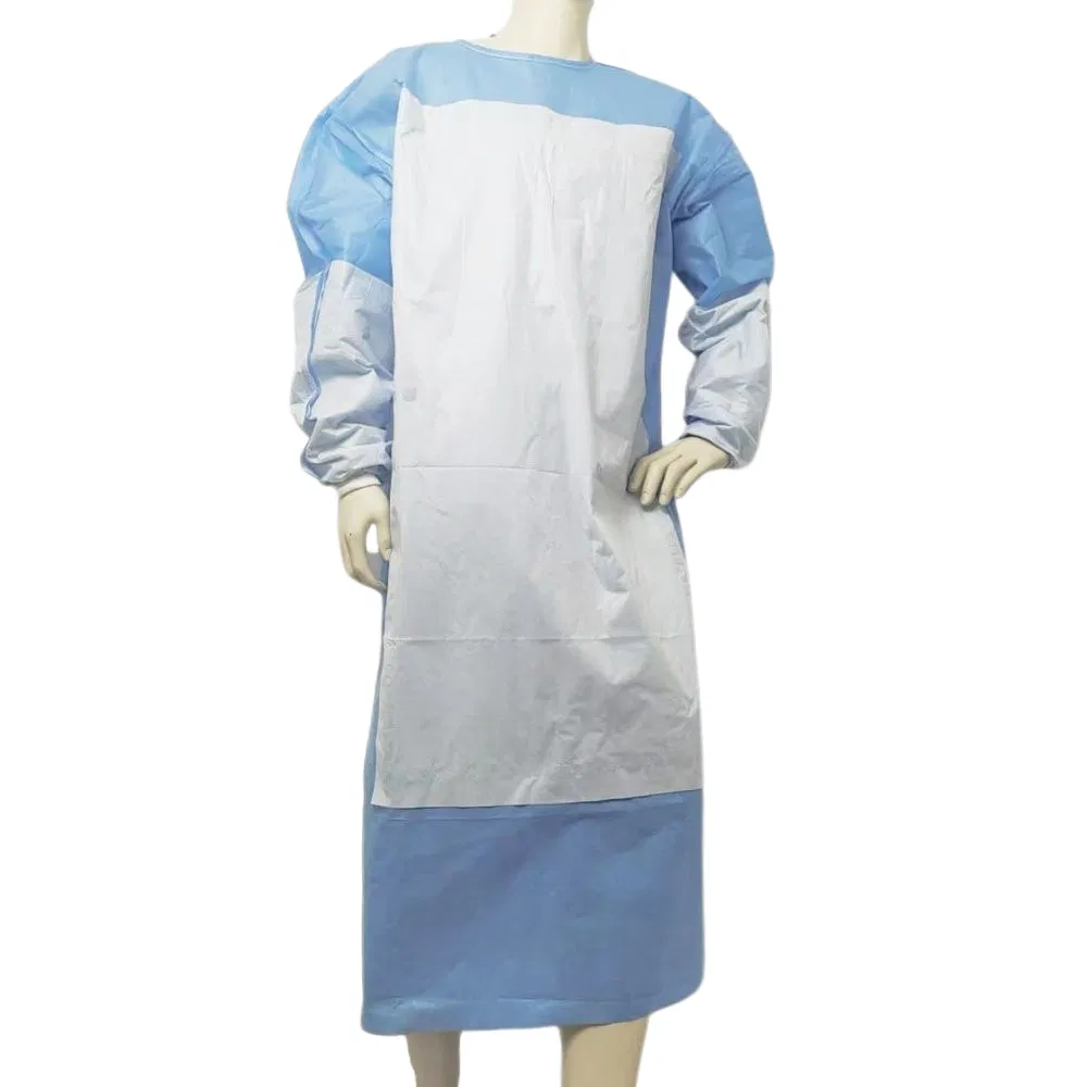 Bata quirúrgica desechable no tejida reforzada suministro médico al por mayor bata de aislamiento cómoda transpirable ropa protectora con certificación CE