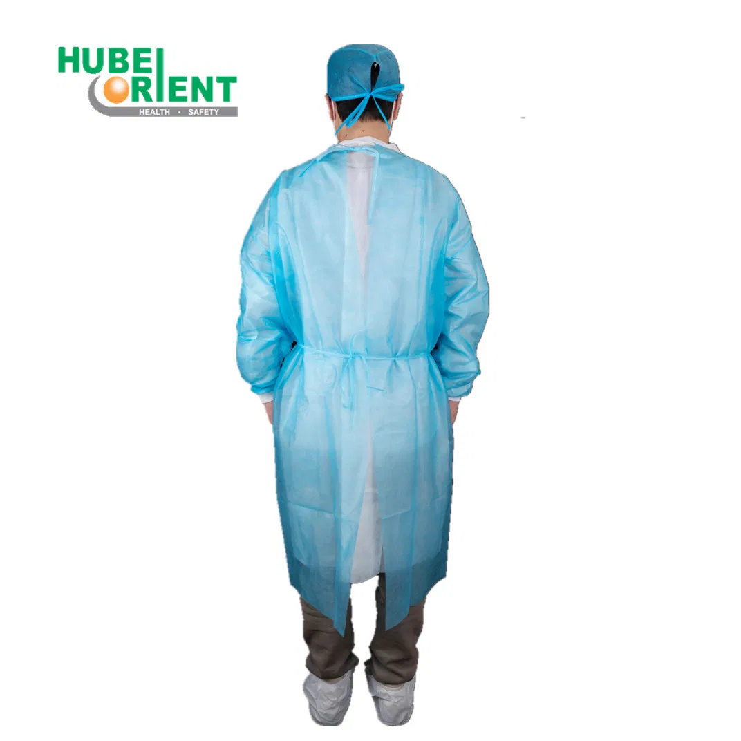 Ropa protectora desechable de PP no tejido para la industria general, de mangas largas con puños de punto, bata de aislamiento