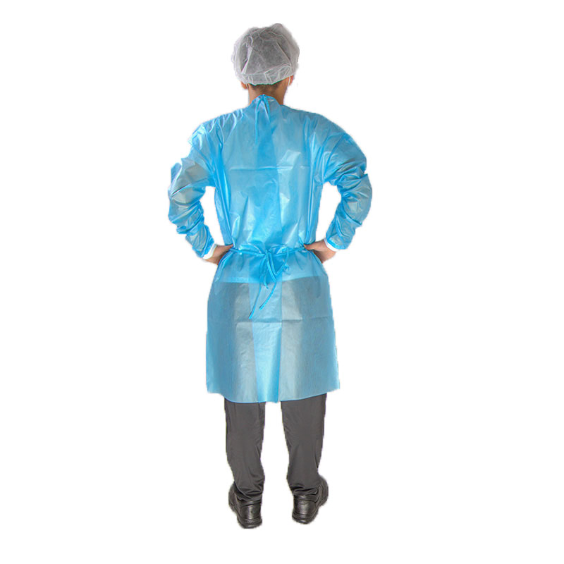 Bata desechable de polipropileno azul impermeable no tejido de fábrica