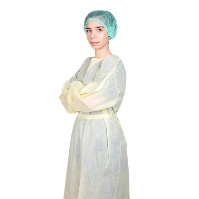Bata de aislamiento amarilla desechable con puño de punto, bata de aislamiento quirúrgica médica para hospital