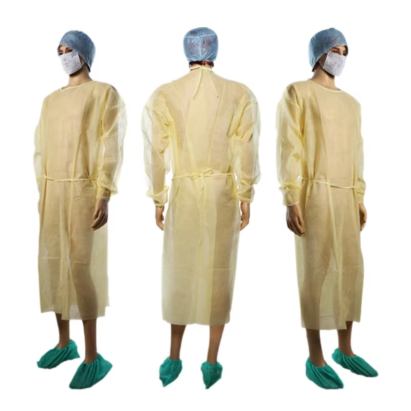 Fabricante Bata de Aislamiento PP PE Personalizada Impermeable Desechable con Puño de Tejido Bata de Aislamiento Bata de Aislamiento Entera