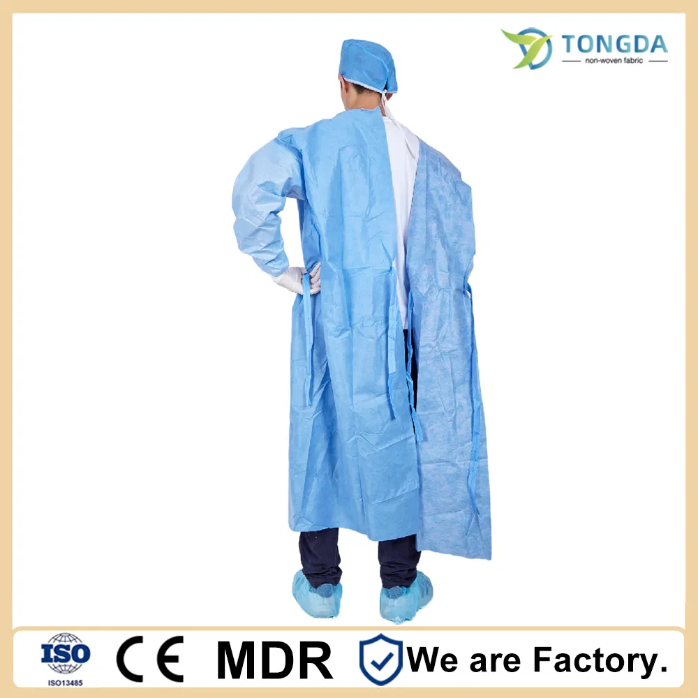 Gown de AAMI Nivel 2 desechable médico de aislamiento quirúrgico, vestido protector personalizado, vestido quirúrgico