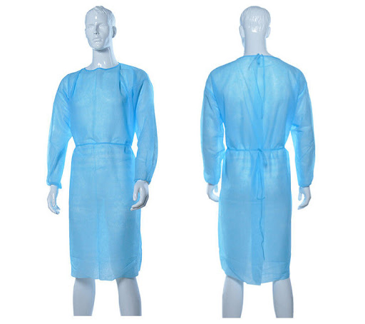 Ropa protectora desechable de polipropileno no tejido, bata de aislamiento, bata de examen para pacientes, delantal desechable amarillo con mangas largas para hospital