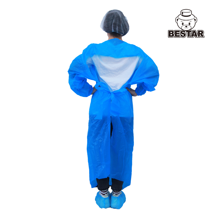 Bata desechable de CPE con puños elásticos, con lazo para el pulgar, abrigo protector impermeable para servicio de alimentos y uso industrial