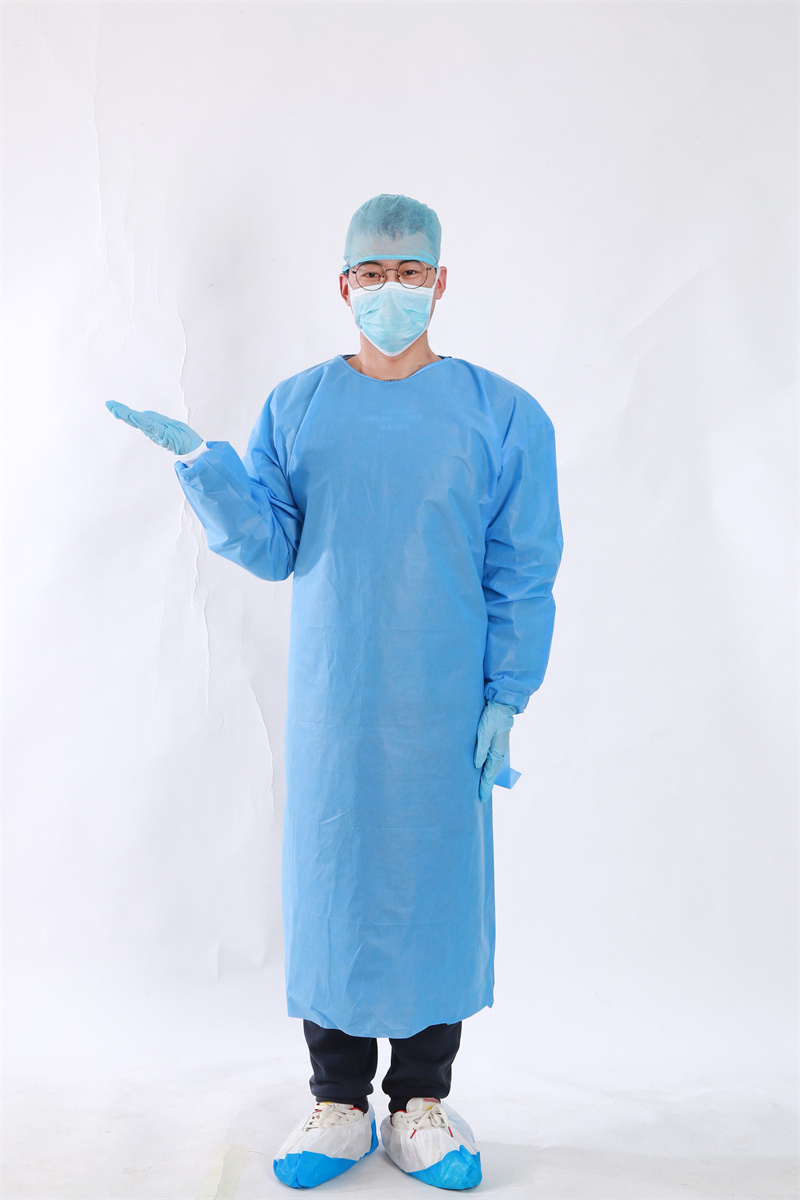 Nivel 3 Manguito de punto SMS impermeable de tela no tejida ropa protectora desechable bata quirúrgica estéril
