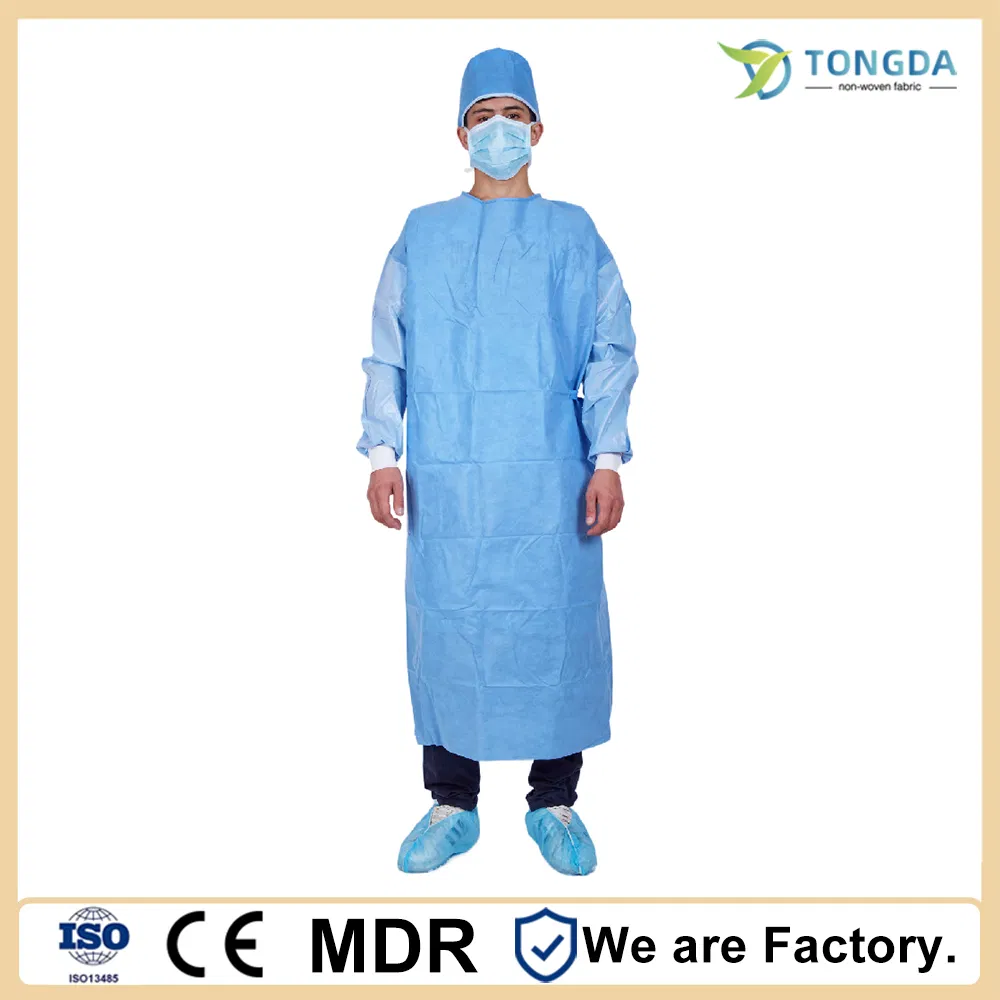 Gown de AAMI Nivel 2 desechable médico de aislamiento quirúrgico, vestido protector personalizado, vestido quirúrgico