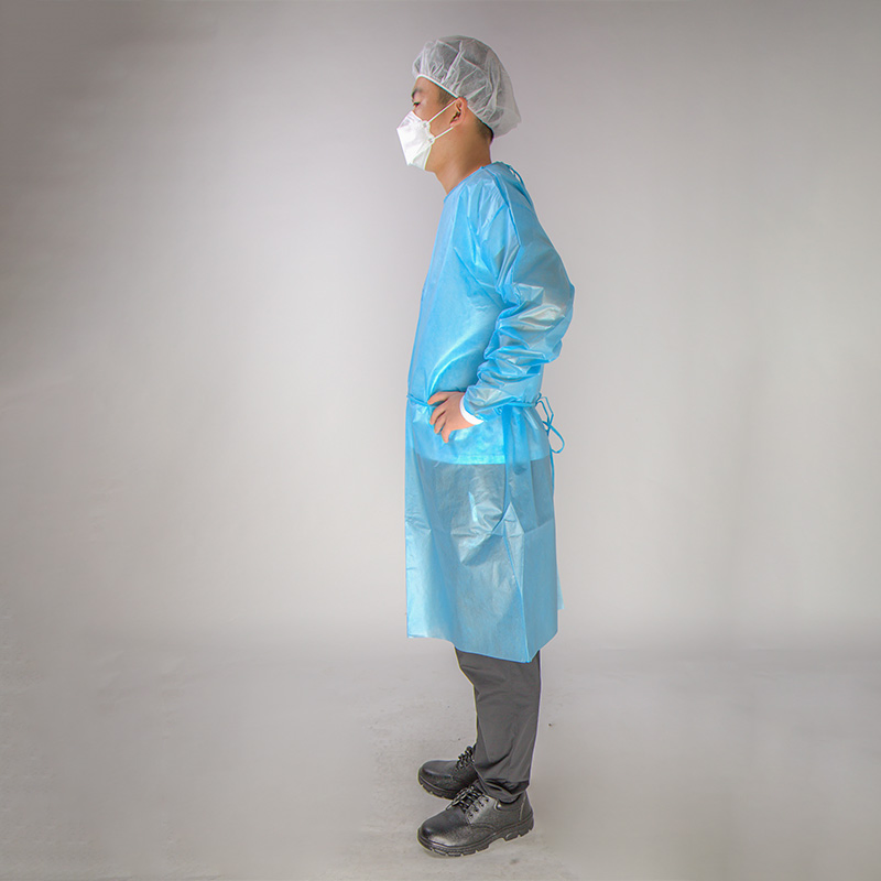 Nivel 1 2 3 Gasa PP Laminada SMS CPE Polipropileno Impermeable Puño Elástico Tejido Resistente a Fluidos Bata Quirúrgica Médica Desechable Azul de Aislamiento