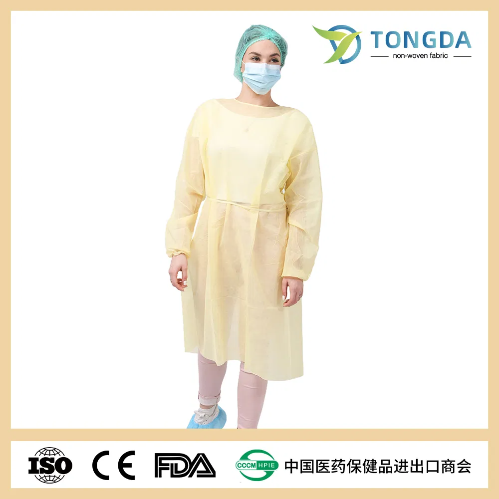 Bata de aislamiento desechable protectora para dentistas de no tejido de fábrica con puño de punto, bata transpirable de Level2
