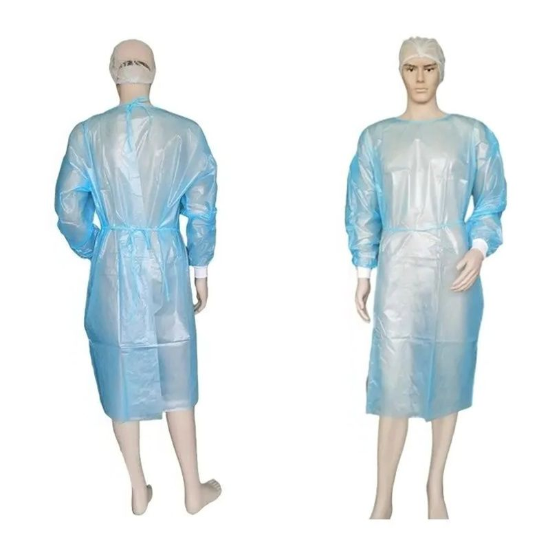 Gown de aislamiento microporoso azul, amarillo, blanco y verde para protección