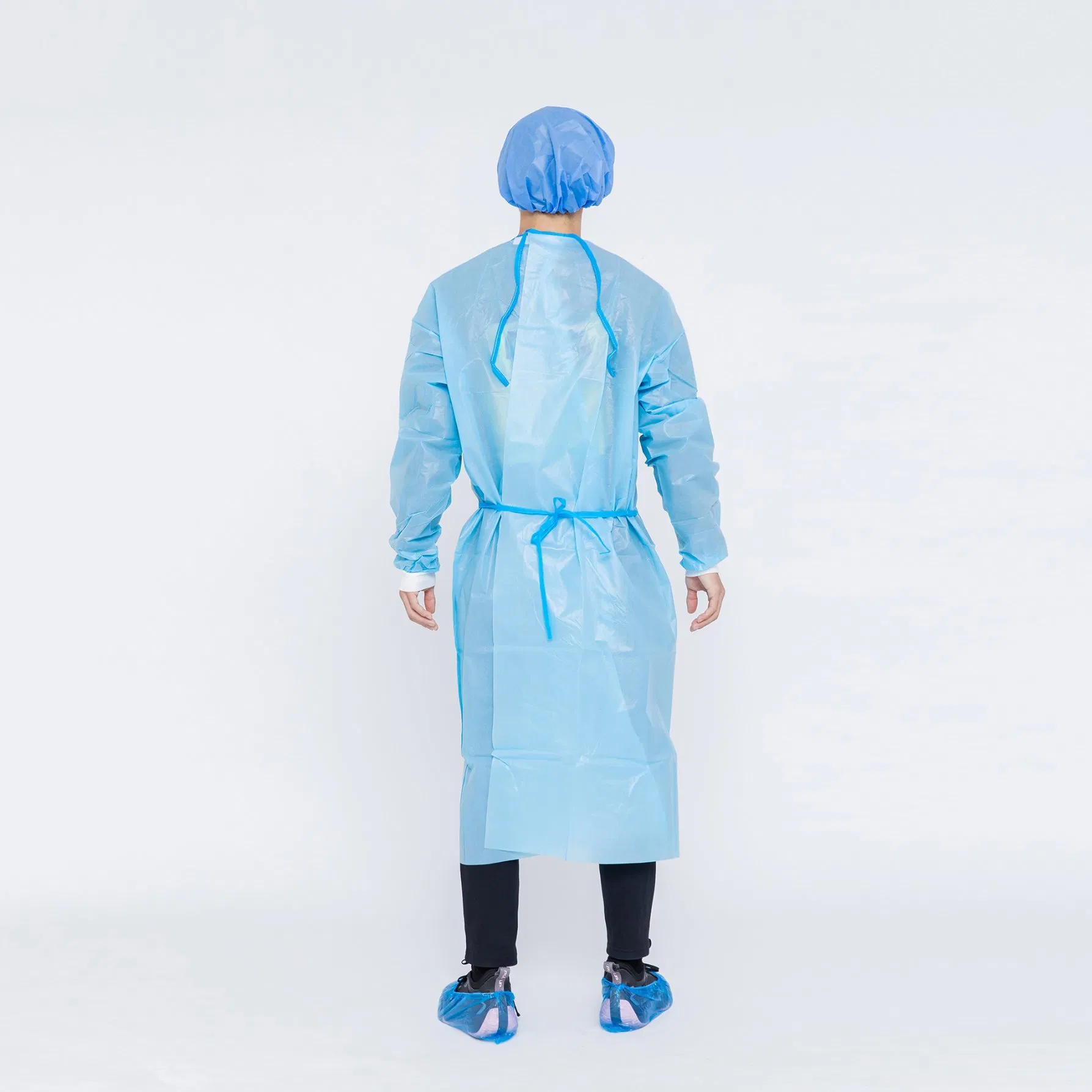 Bata quirúrgica desechable SMS/PP+PE aprobada por CE, impermeable, con aislamiento y puños elásticos/puños de punto para uso médico en hospitales y dentales