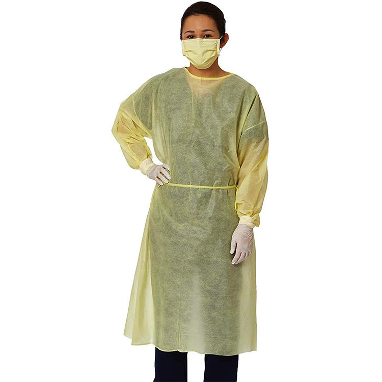 Bata de aislamiento amarilla desechable con puño de punto, bata de aislamiento quirúrgica médica para hospital