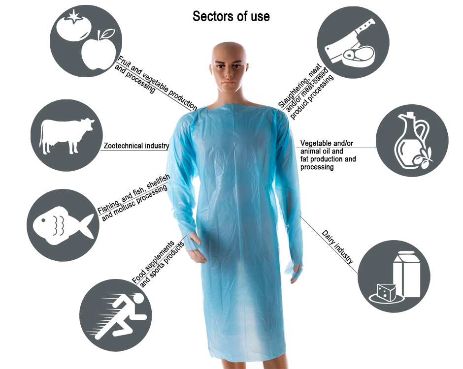 Bata desechable de plástico impermeable, bata de aislamiento CPE para delantal