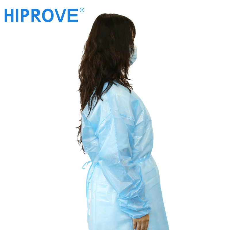 Uso hospitalario médico laboratorio bata desechable impermeable de PP PE SMS protectora reforzada de aislamiento quirúrgico con puño de punto