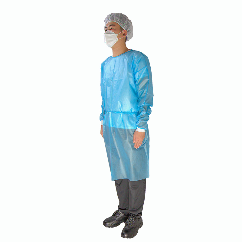 Bata desechable de polipropileno azul impermeable no tejido de fábrica