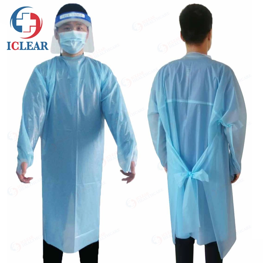 35g o 50g Estilo de bucle para el pulgar Bata desechable de plástico CPE Bata de CPE transpirable