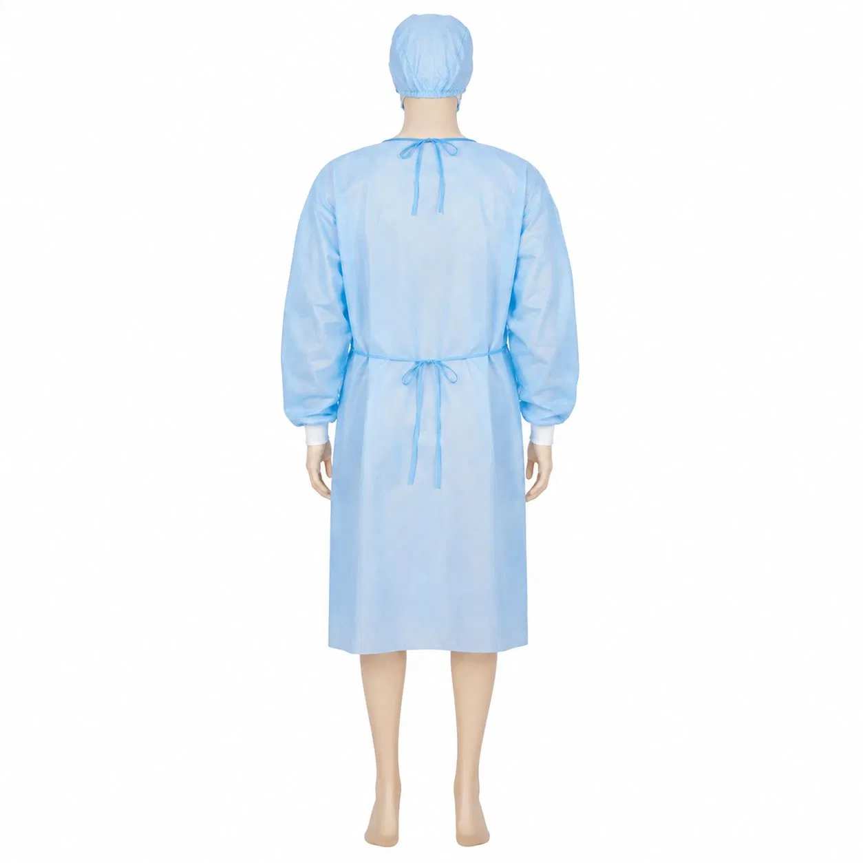 Bata de aislamiento desechable impermeable con diseño de lazo en la parte posterior