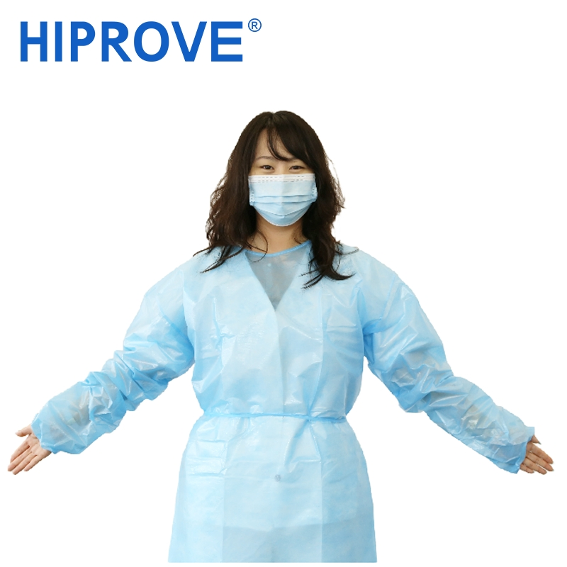 Uso hospitalario médico laboratorio bata desechable impermeable de PP PE SMS protectora reforzada de aislamiento quirúrgico con puño de punto
