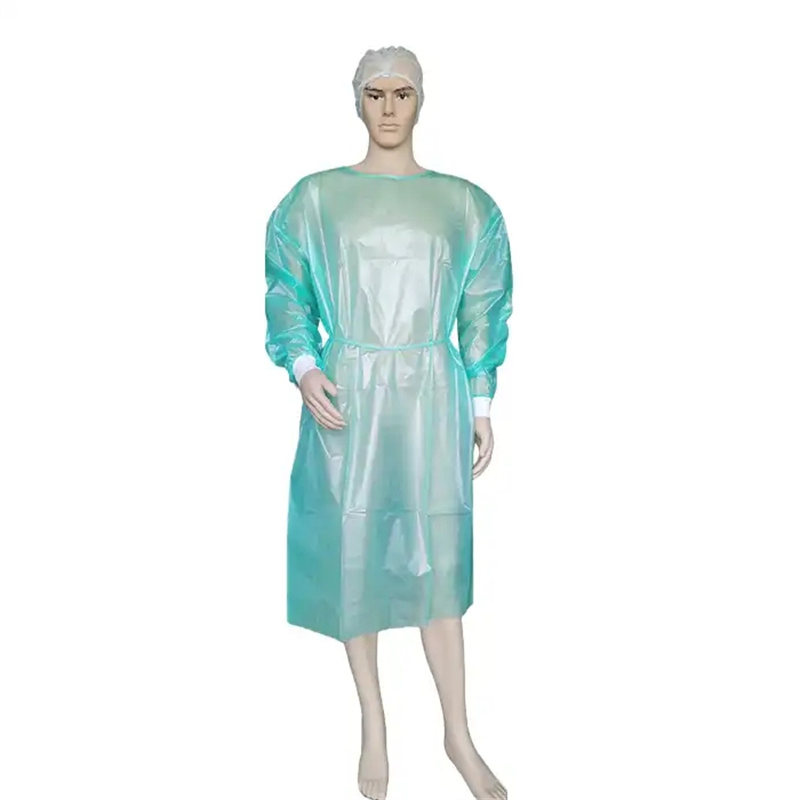 Bata de aislamiento reutilizable desechable de PP+PE no tejida impermeable para trabajo protectora