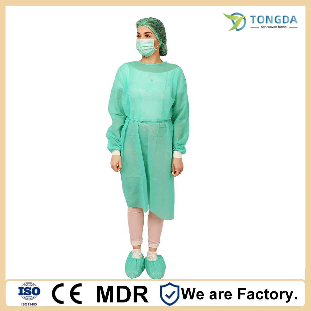 Conjunto de uniforme de hospital de algodón puro para doctor y enfermera, bata reutilizable de PP, manga de punto verde, bata de aislamiento resistente al cloro para hospital