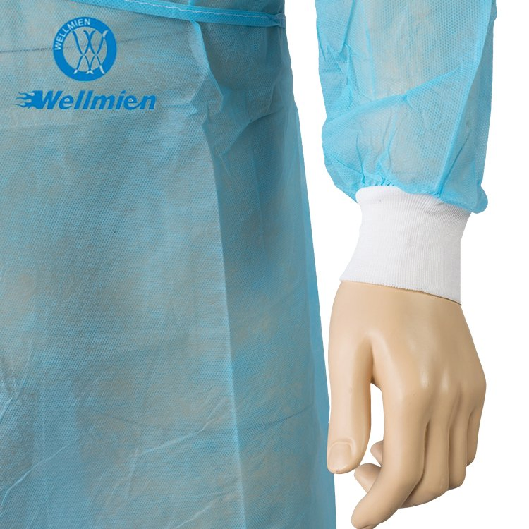 Bata de aislamiento desechable resistente a fluidos con mangas largas, ropa médica protectora