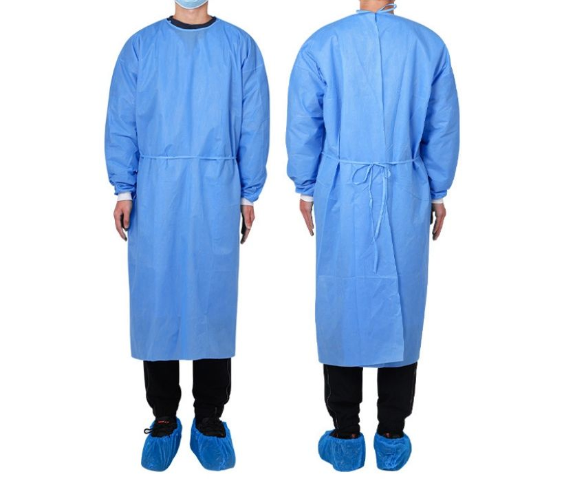 Bata de Aislamiento Desechable No Tejida SMS Nivel 2 Impermeable Bata Protectora Médica con Puño de Tejido OEM/ODM Disponible