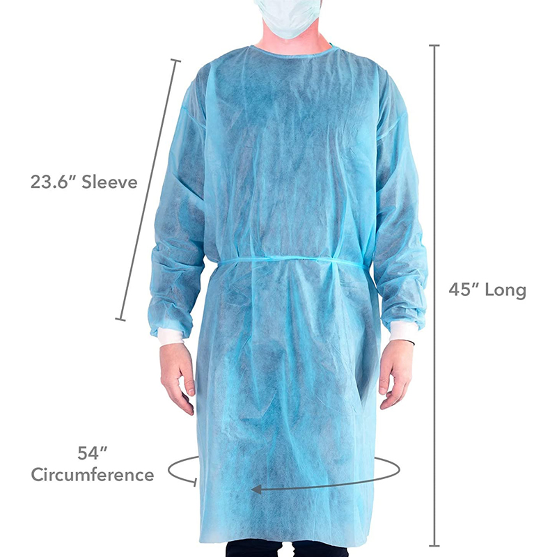 Bata de aislamiento desechable resistente a fluidos con mangas largas, ropa médica protectora