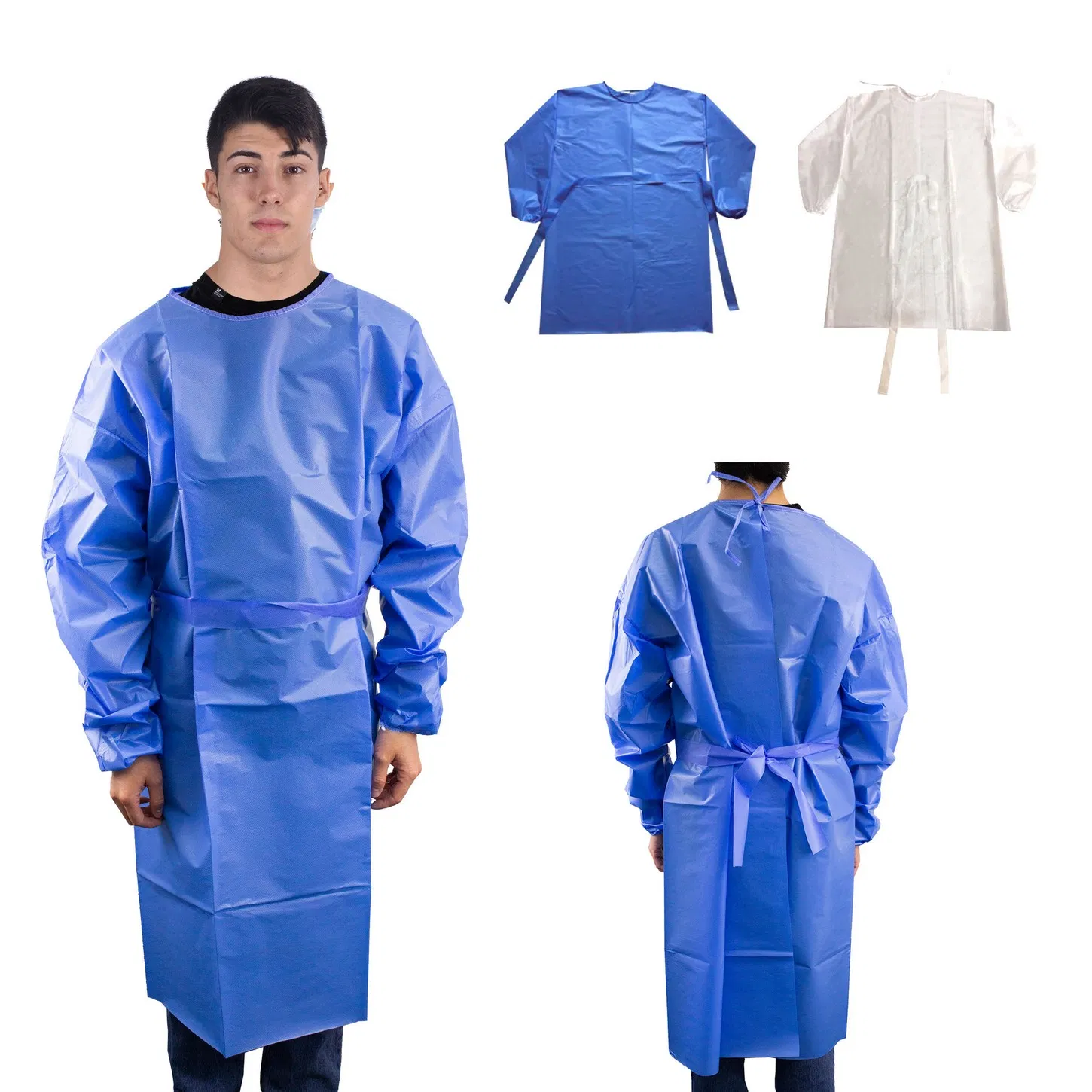 Bata de aislamiento desechable médica Medmount, transpirable, impermeable, con puños elásticos de punto, PP, PE, SMS, no tejido, verde, azul, blanca