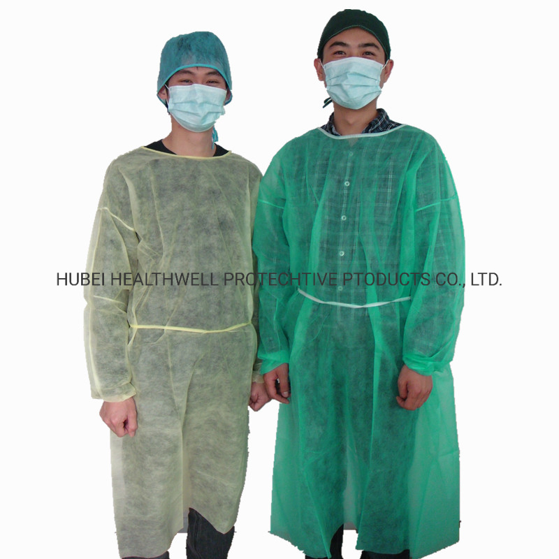 Nonsterile desechables estériles vestido ropa trajes de aislamiento, elástica y puños tejidos