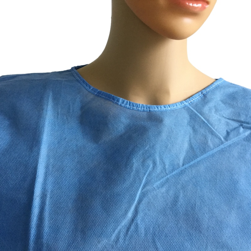 Batas desechables azules resistentes a fluidos SMS con mangas largas y puños de punto, lazos en la cintura y el cuello para uso civil, comercial, médico, dental, de laboratorio y hospitalario
