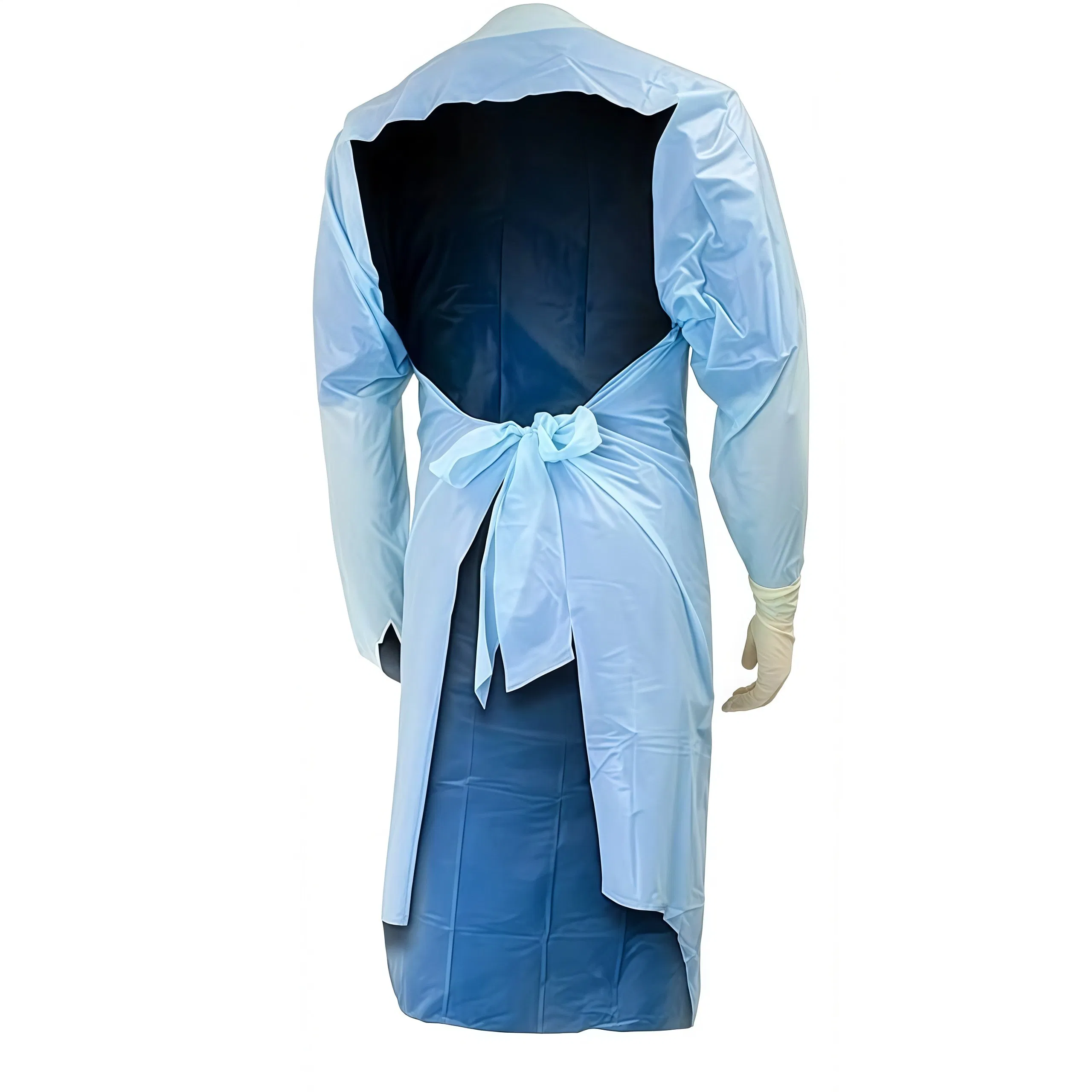 Bata desechable de aislamiento/CPE/plástico poliéster impermeable al por mayor con mangas largas y puños con lazo para el pulgar