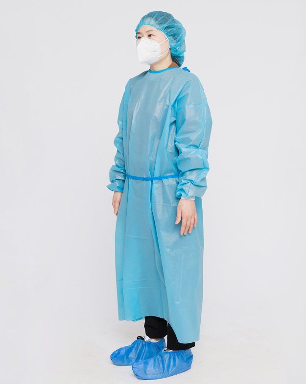 Bata quirúrgica desechable SMS/PP+PE aprobada por CE, impermeable, con aislamiento y puños elásticos/puños de punto para uso médico en hospitales y dentales