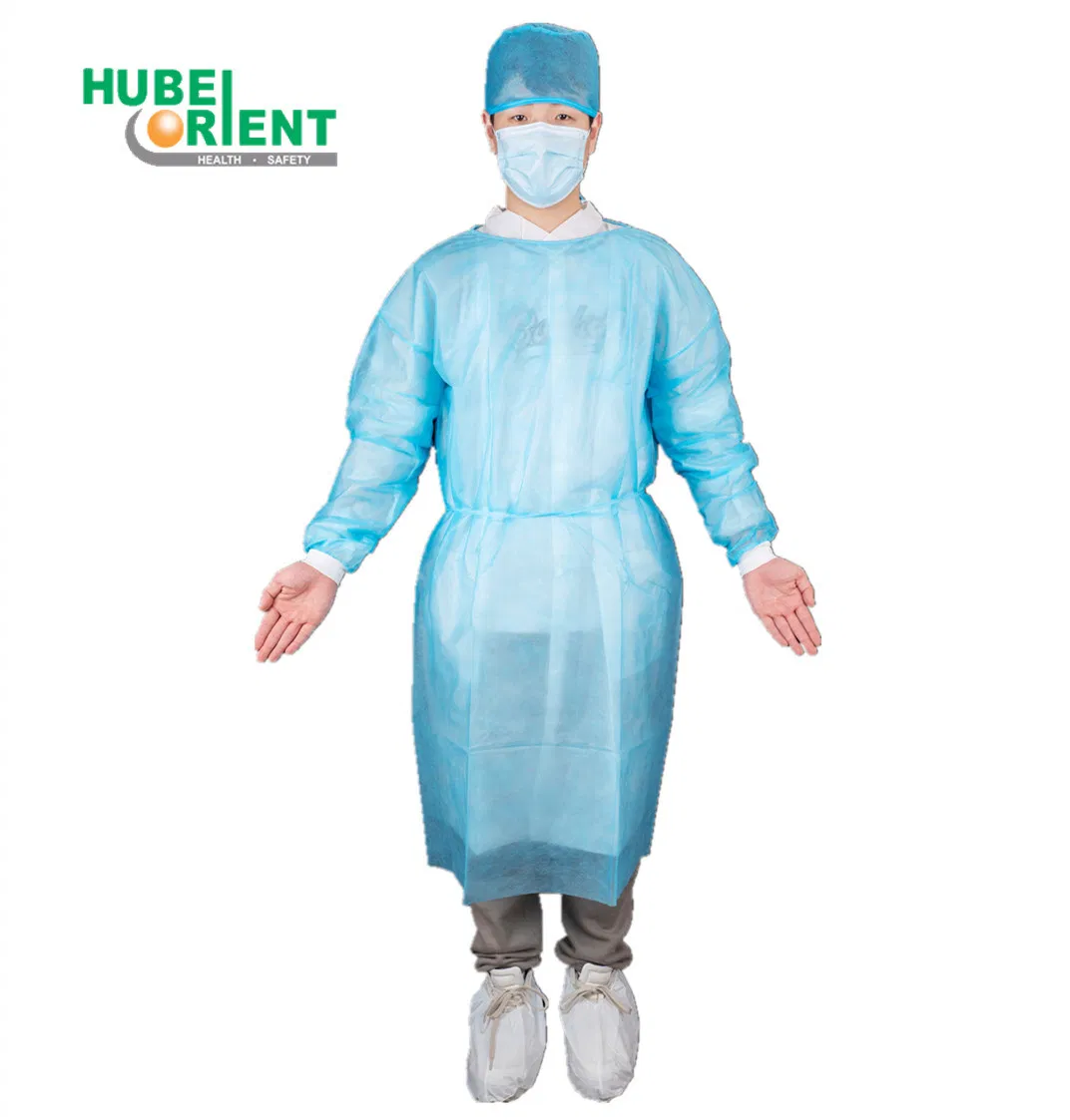 Ropa protectora desechable de PP no tejido para la industria general, de mangas largas con puños de punto, bata de aislamiento