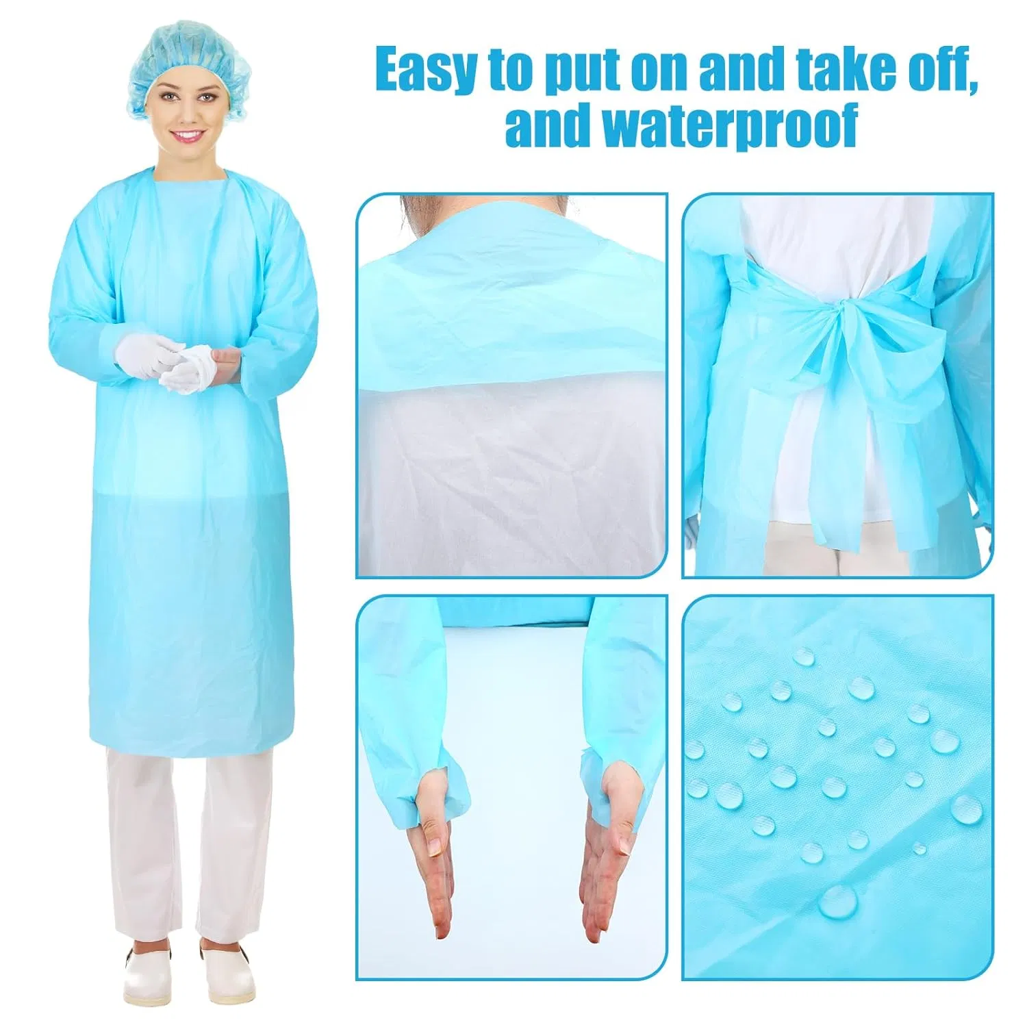 Batas médicas desechables de CPE de manga larga, delantal impermeable con puño de lazo para el pulgar, bata de aislamiento protectora