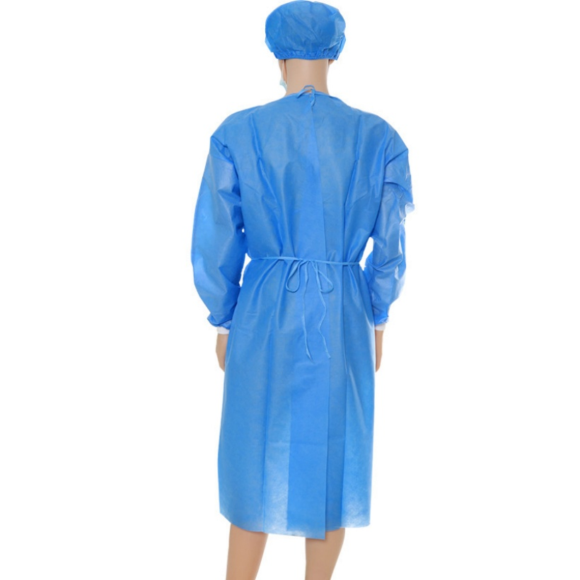 Bata de Aislamiento Desechable No Tejida SMS Nivel 2 Impermeable Bata Protectora Médica con Puño de Tejido OEM/ODM Disponible