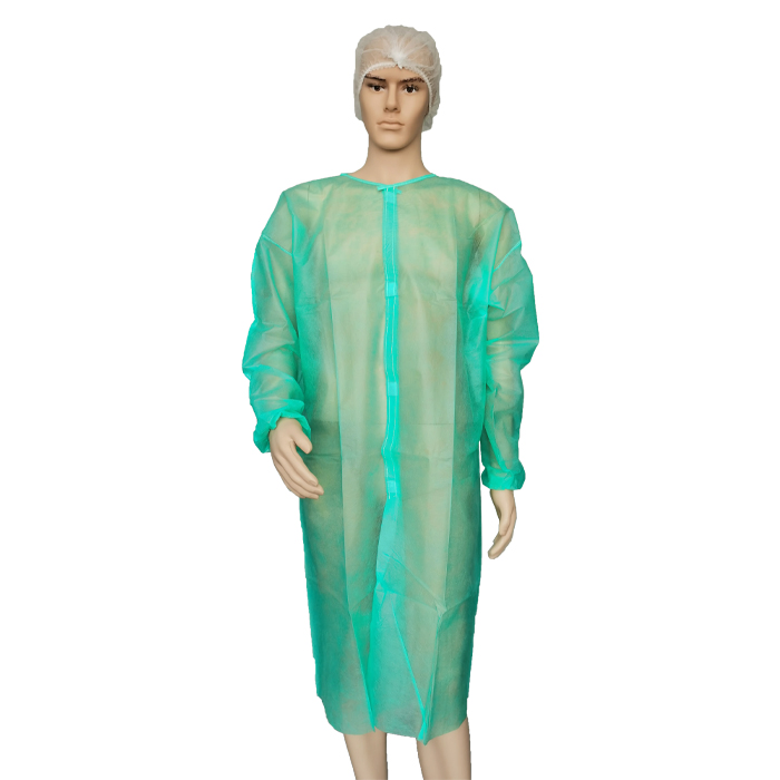 Bata de aislamiento azul SMS desechable no estéril con botones a presión GB18401-2010 Clase B, bata de laboratorio médica no tejida desechable