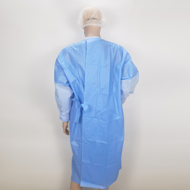 Bata de aislamiento protectora desechable no tejida azul para uso médico