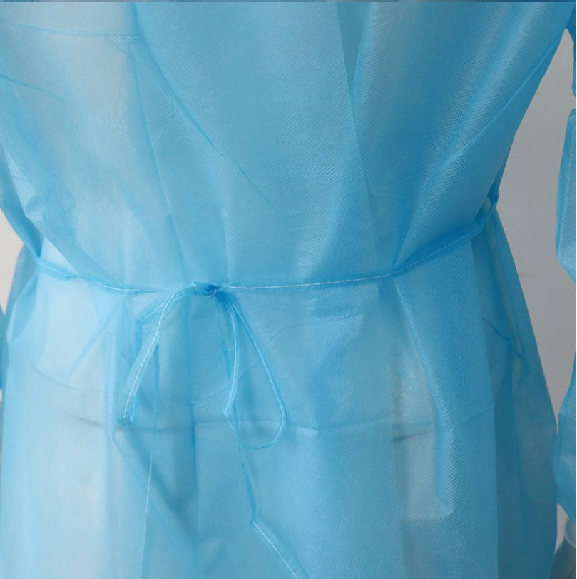Bata de Aislamiento Médica Desechable 20-50GSM SMS/PP+PE Resistente a Líquidos con Puños de Punto Cierre en el Cuello Aprobada por CE ISO