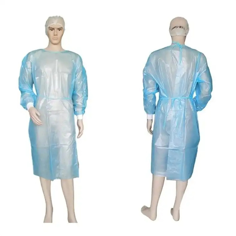 Bata de aislamiento reutilizable desechable de PP+PE no tejida impermeable para trabajo protectora