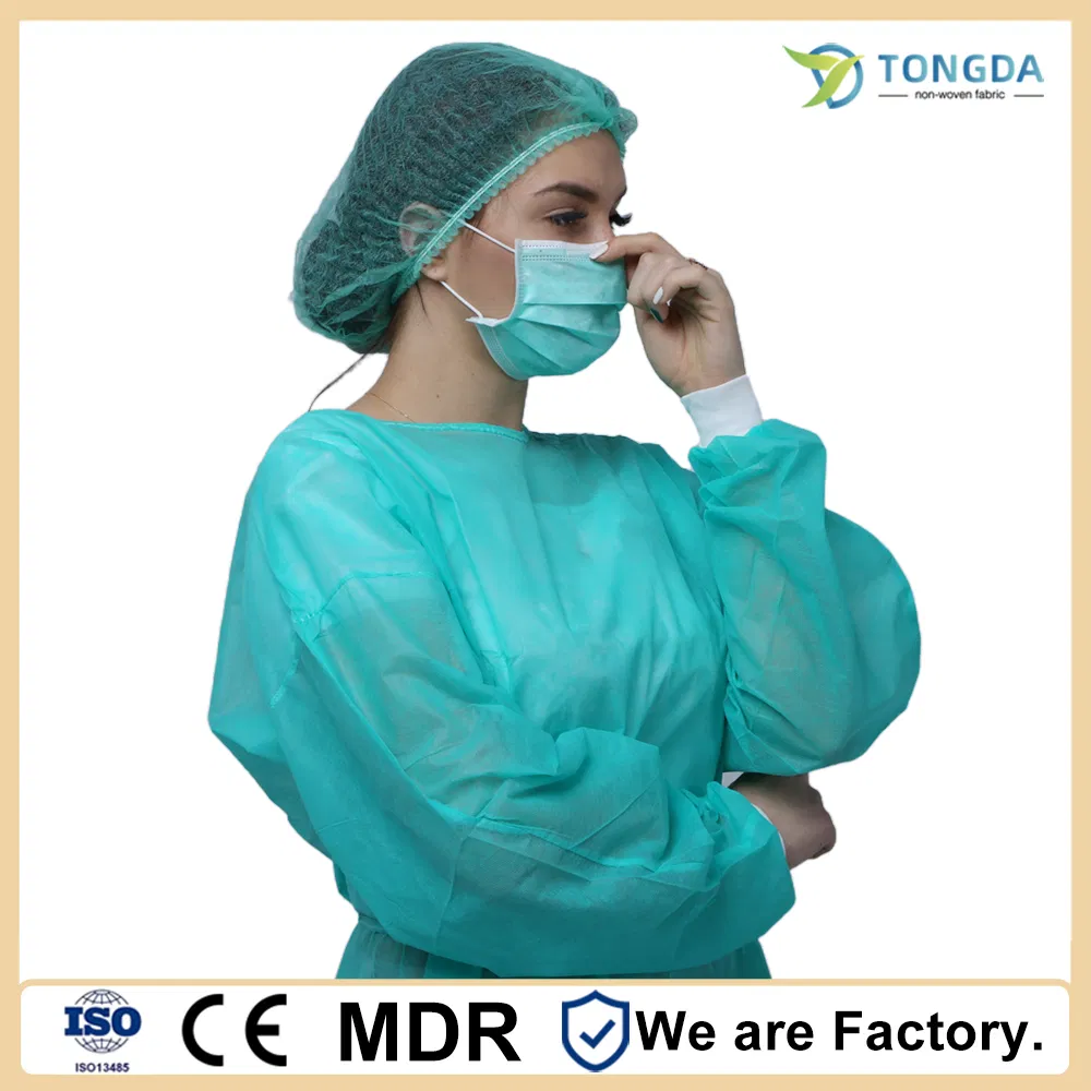 Conjunto de uniforme de hospital de algodón puro para doctor y enfermera, bata reutilizable de PP, manga de punto verde, bata de aislamiento resistente al cloro para hospital