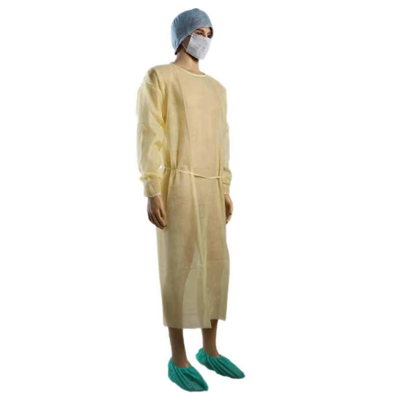 Fabricante Bata de Aislamiento PP PE Personalizada Impermeable Desechable con Puño de Tejido Bata de Aislamiento Bata de Aislamiento Entera