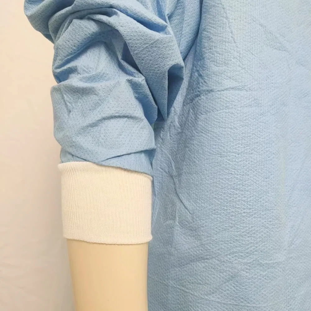 Batas de aislamiento de manga larga de alta calidad con cuello rojo y rayas, batas quirúrgicas transpirables a precio directo bajo