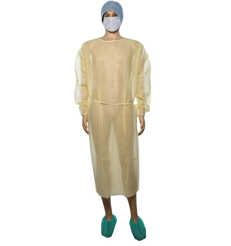 Fabricante Bata de Aislamiento PP PE Personalizada Impermeable Desechable con Puño de Tejido Bata de Aislamiento Bata de Aislamiento Entera