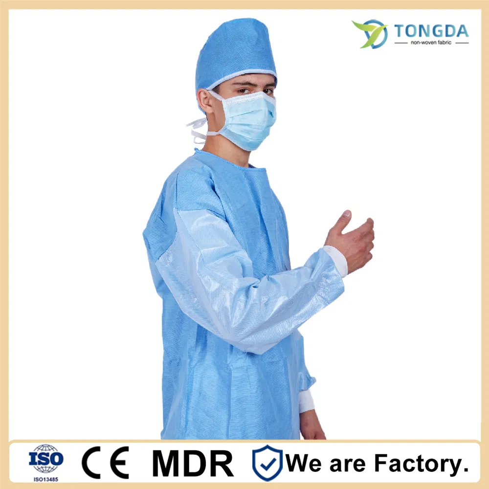Gown de AAMI Nivel 2 desechable médico de aislamiento quirúrgico, vestido protector personalizado, vestido quirúrgico