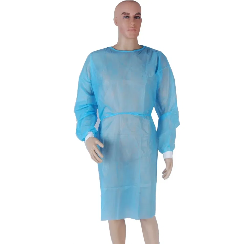 Bata de aislamiento desechable al por mayor con puños de punto, bata quirúrgica, bata para visitantes de laboratorio, a prueba de estática, a prueba de radiación, a prueba de agua