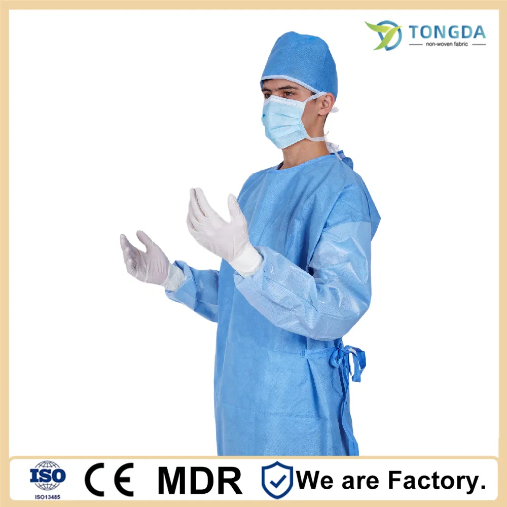 Gown de AAMI Nivel 2 desechable médico de aislamiento quirúrgico, vestido protector personalizado, vestido quirúrgico