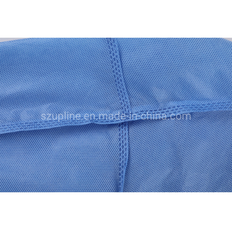 Gown quirúrgico desechable aislante SMS 35GSM a prueba de agua y antivirus de nivel AAMI 2 con puño de ribete