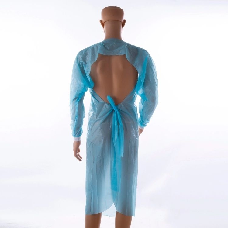 Bata desechable de plástico impermeable, bata de aislamiento CPE para delantal