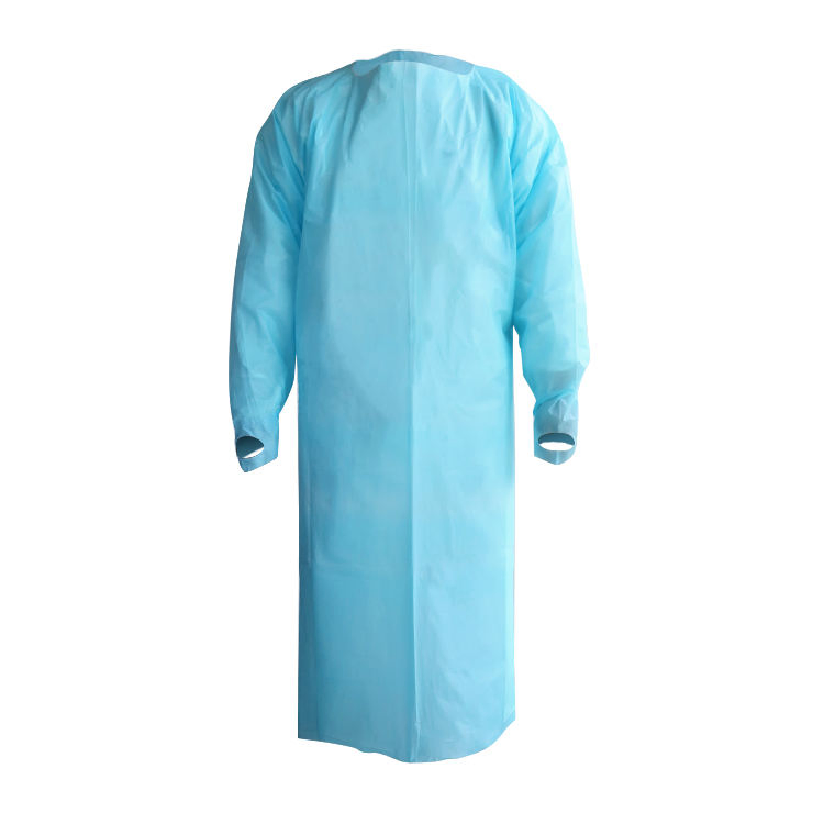 Bata desechable de plástico impermeable, bata de aislamiento CPE para delantal