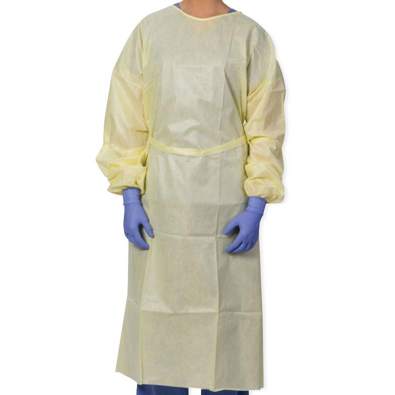 Vestido de Aislamiento Desechable de PP o SMS Amarillo de Nivel AAMI 2 con Puños de Punto de Protección Personal No Tejido al por Mayor
